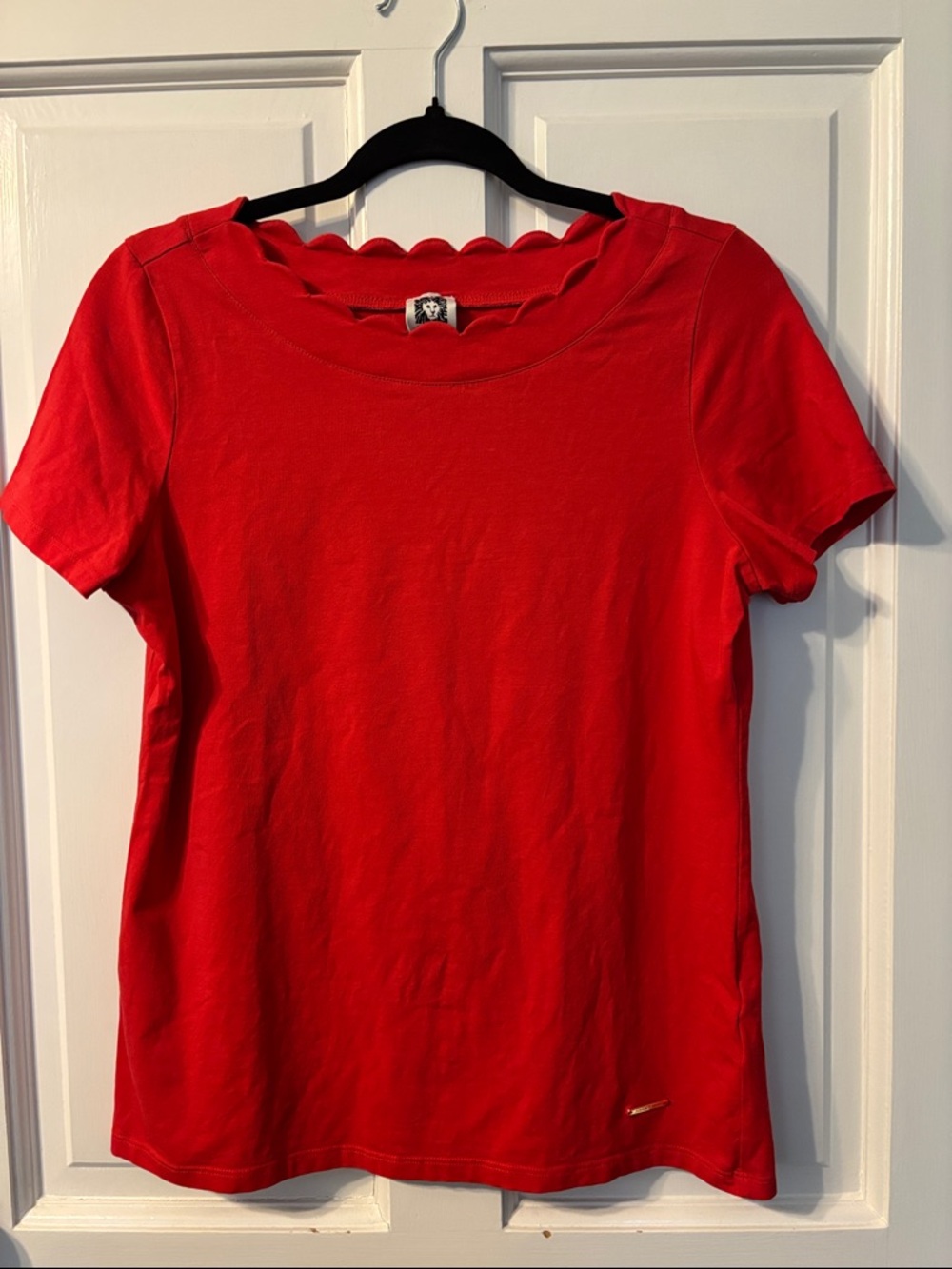 Anne Klein Red Short-Sleeve Tee with Scallop Neckline